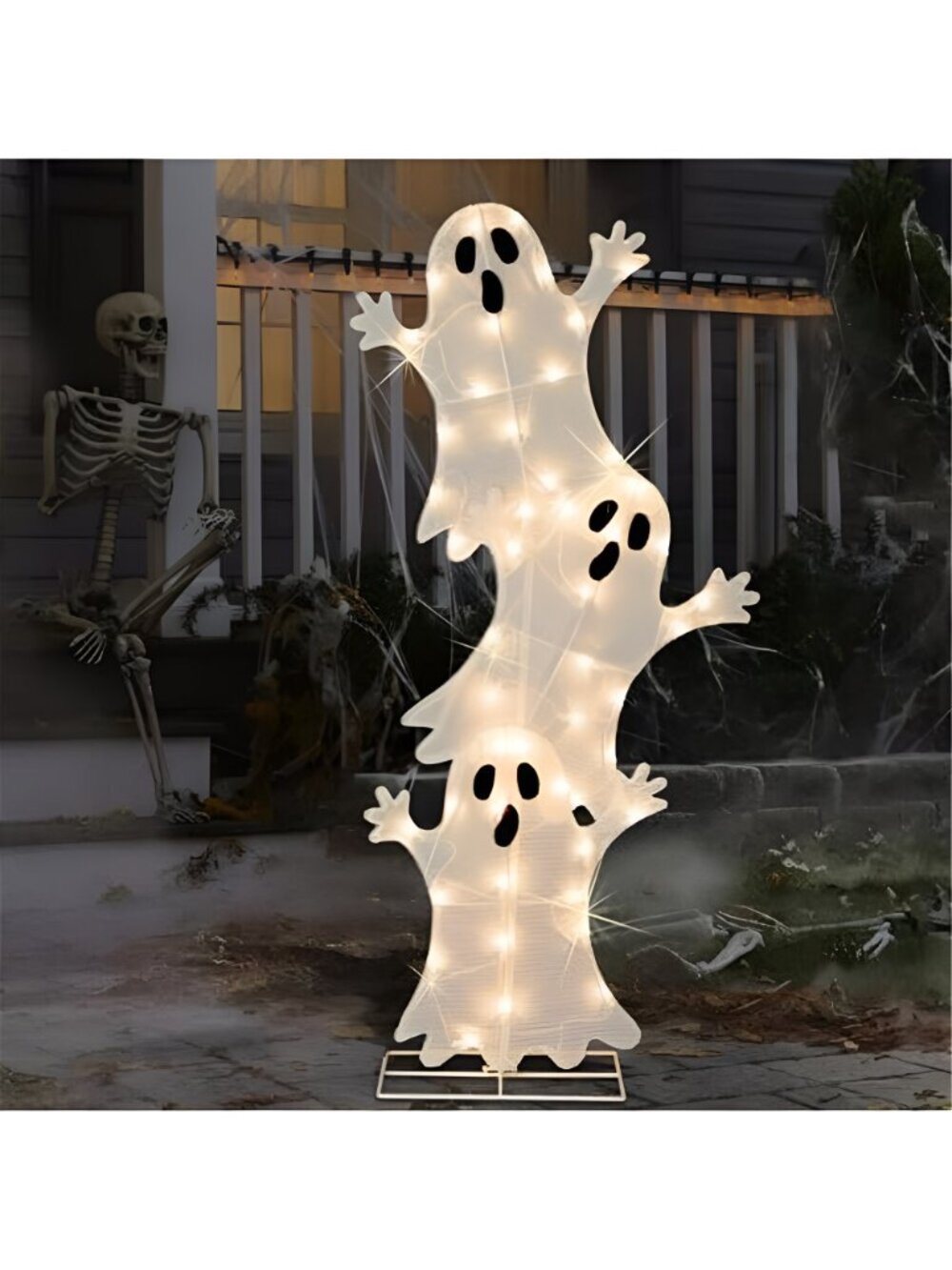 Halloween Lighted 3 Stacked Ghosts, 42’’ H Pre-Lit Lighted Ghosts - Picture 7 of 7